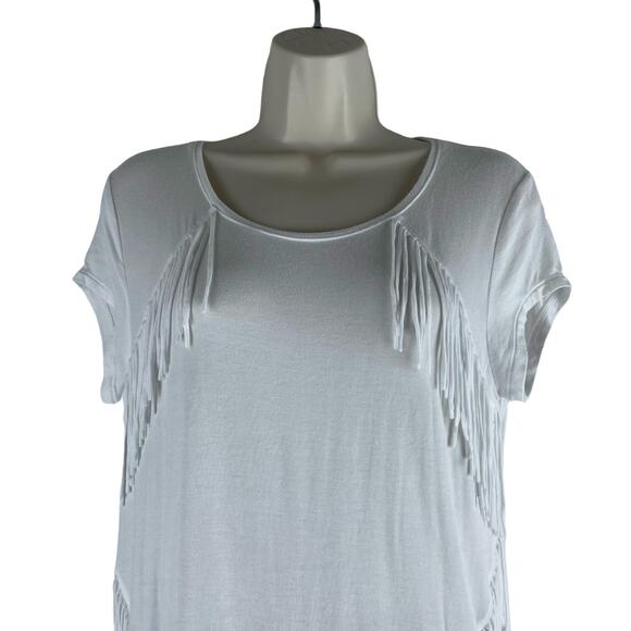 Zenergy by Chico’s Short Sleeve Fringed T Shirt Top White Tee Size 0/ S - Picture 2 of 6
